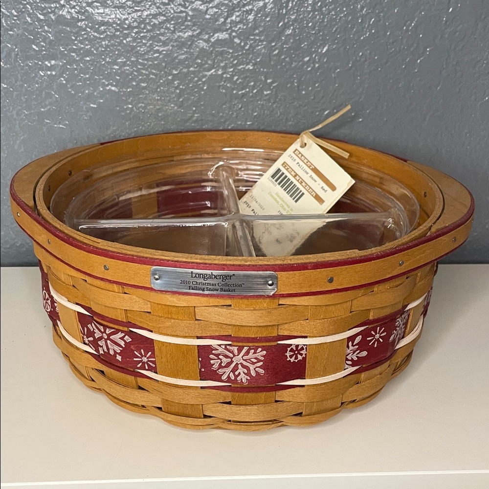 Longaberger 2010 Holiday Hostess Large Falling Snow Basket Divided & protector - Picture 3 of 11